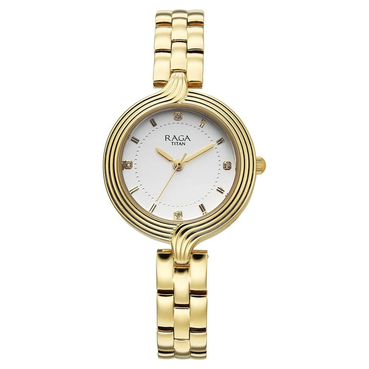 Titan Raga Showstopper White Dial Rose Gold Women&