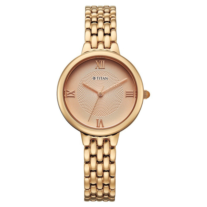 Titan Eminence Pink Dial Rose Gold Fluid Bracelet Women&