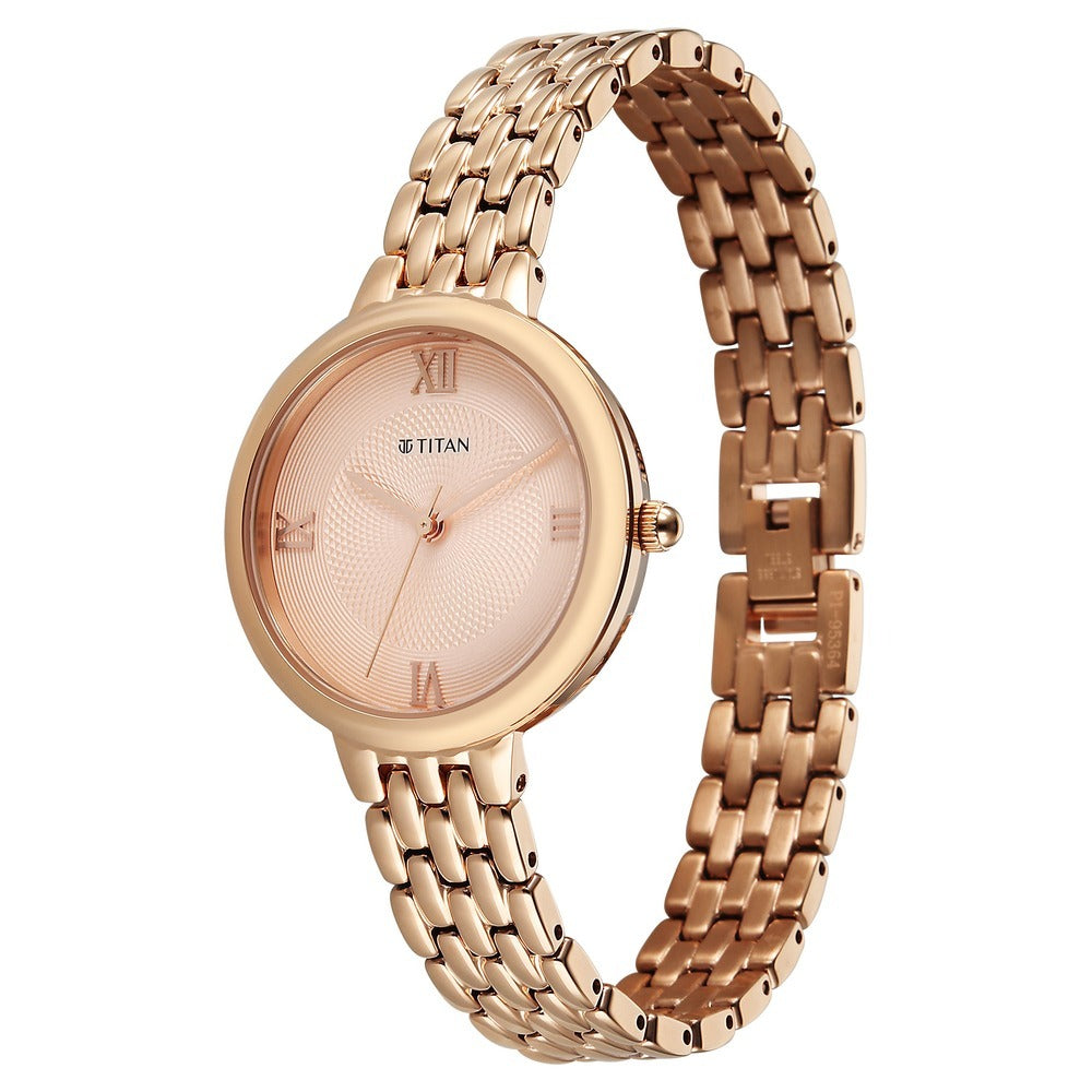 Titan Eminence Pink Dial Rose Gold Fluid Bracelet Women&