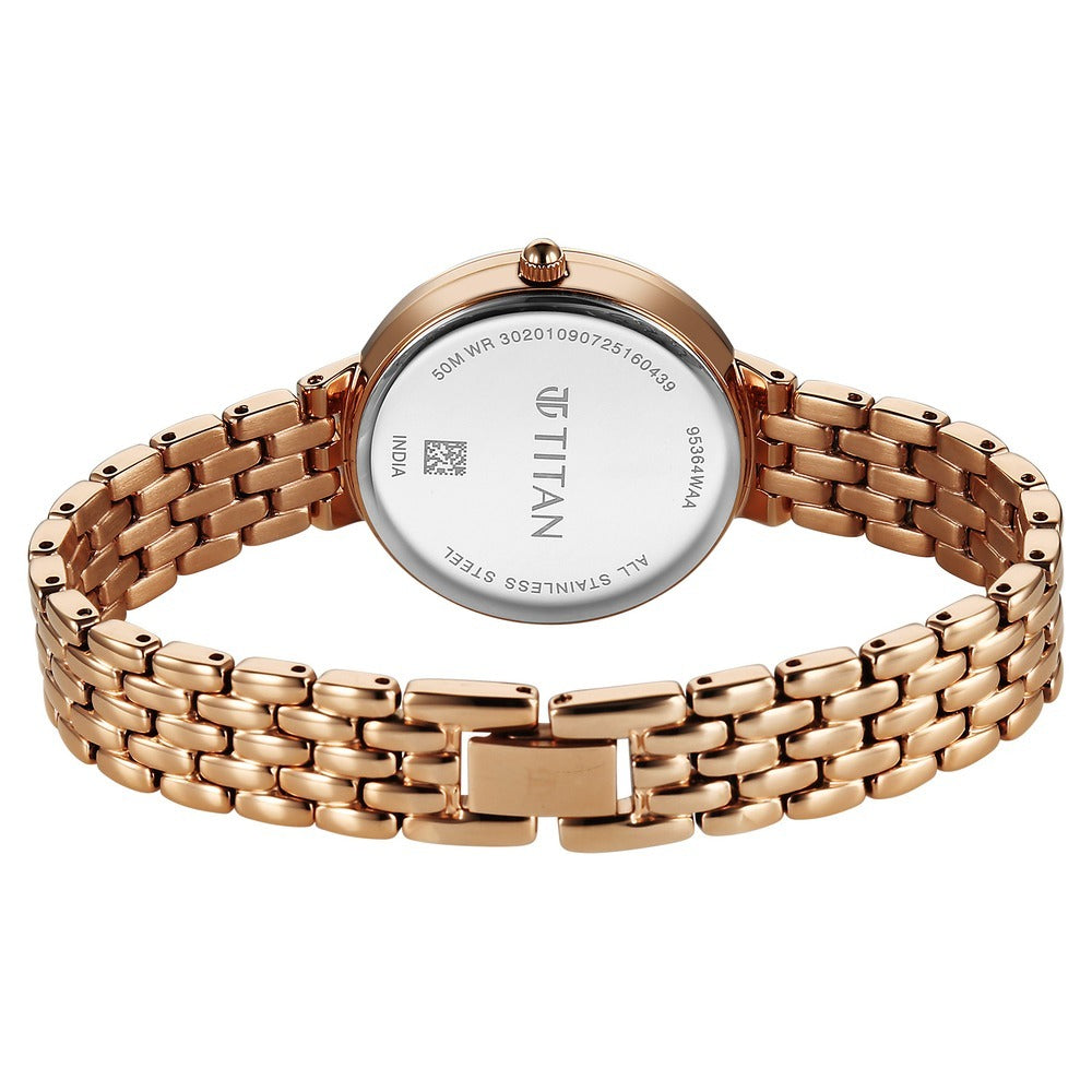 Titan Eminence Pink Dial Rose Gold Fluid Bracelet Women&