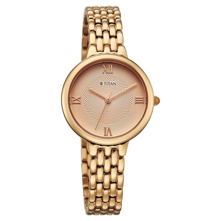 Titan Eminence Pink Dial Rose Gold Fluid Bracelet Women&