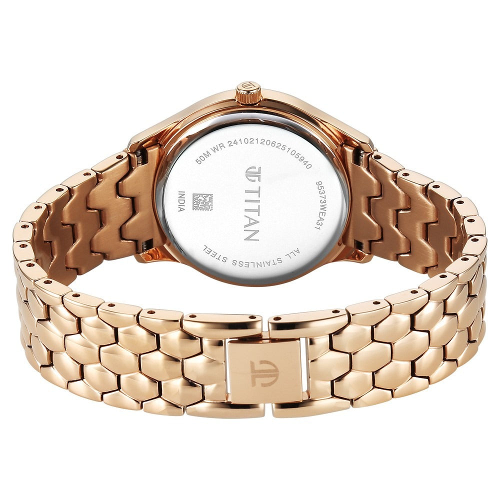 Titan Glamour Blue Dial Crystal Bezel Rose Gold Bracelet Women&