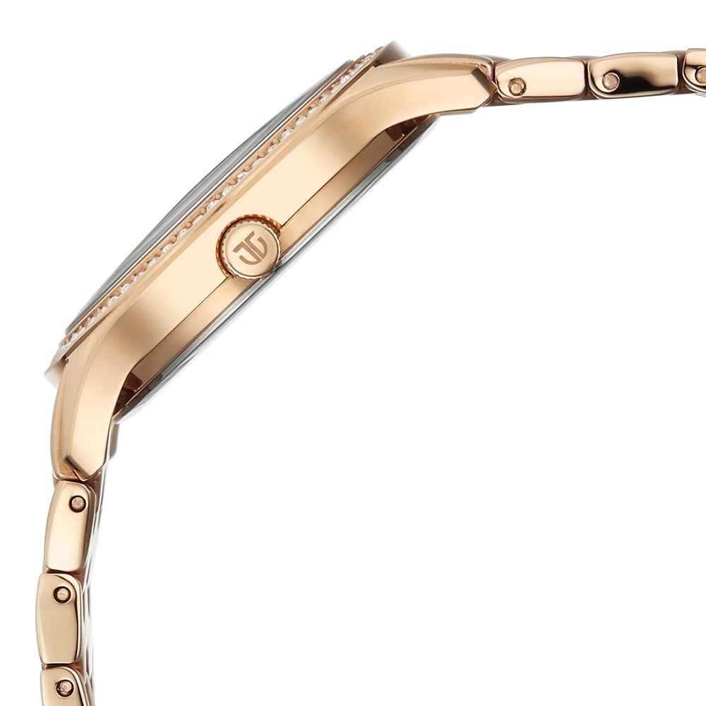 Titan Glamour Blue Dial Crystal Bezel Rose Gold Bracelet Women&