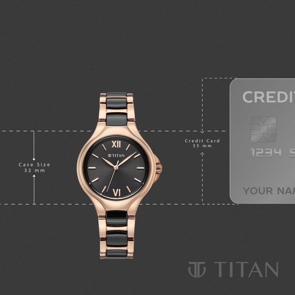 Titan Work Essentials Black Dial Two-Tone Bracelet Women&