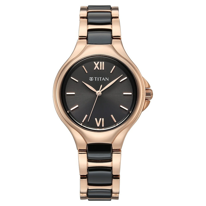 Titan Work Essentials Black Dial Two-Tone Bracelet Women&