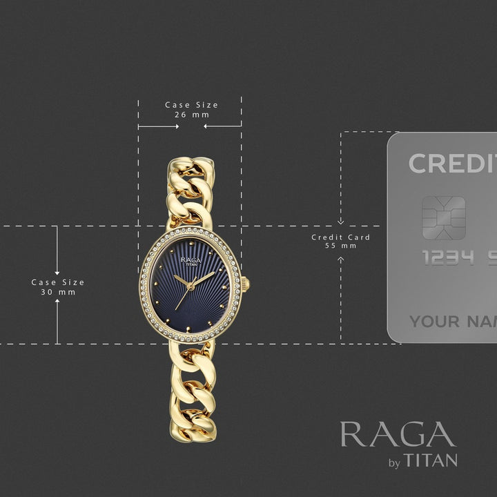 Titan Raga Spotlight Blue Dial Gold Bracelet Women&