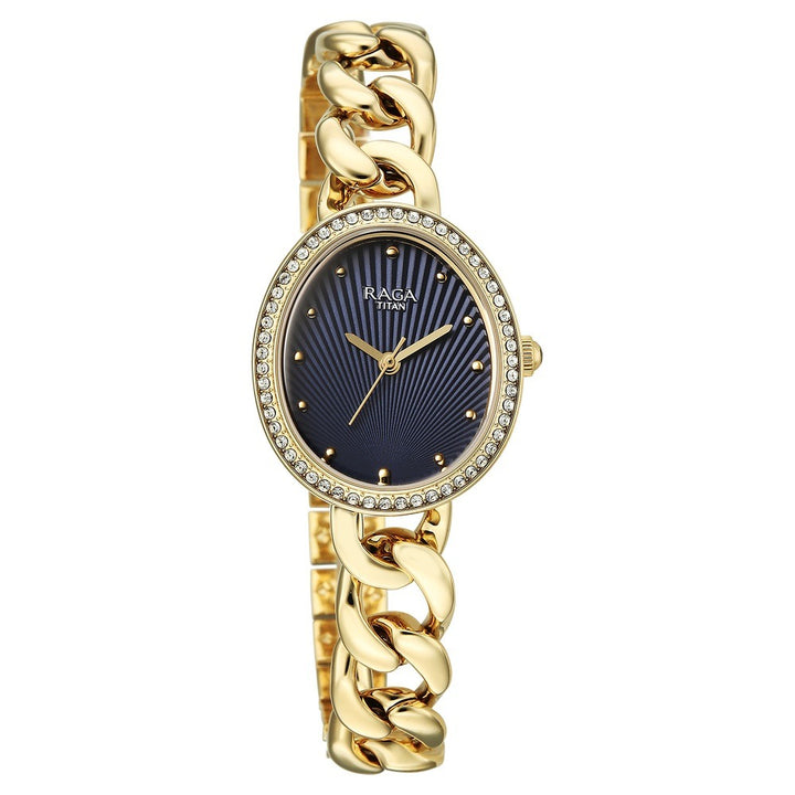 Titan Raga Spotlight Blue Dial Gold Bracelet Women&