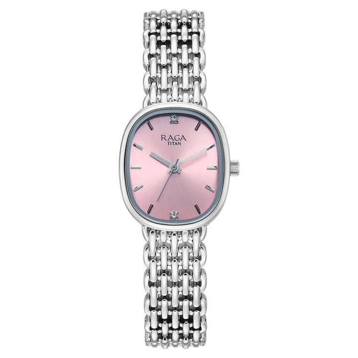 Titan Raga Spotlight Pink Dial Silver Bracelet Women&