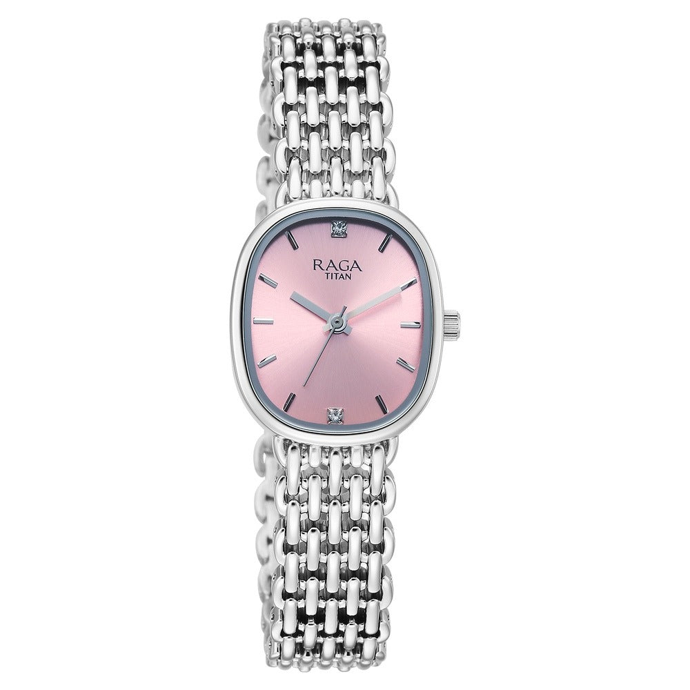 Titan Raga Spotlight Pink Dial Silver Bracelet Women&