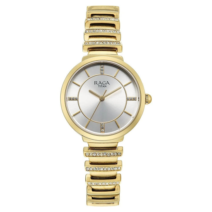 Titan Raga Spotlight Silver Dial Gold Bracelet Round Women&