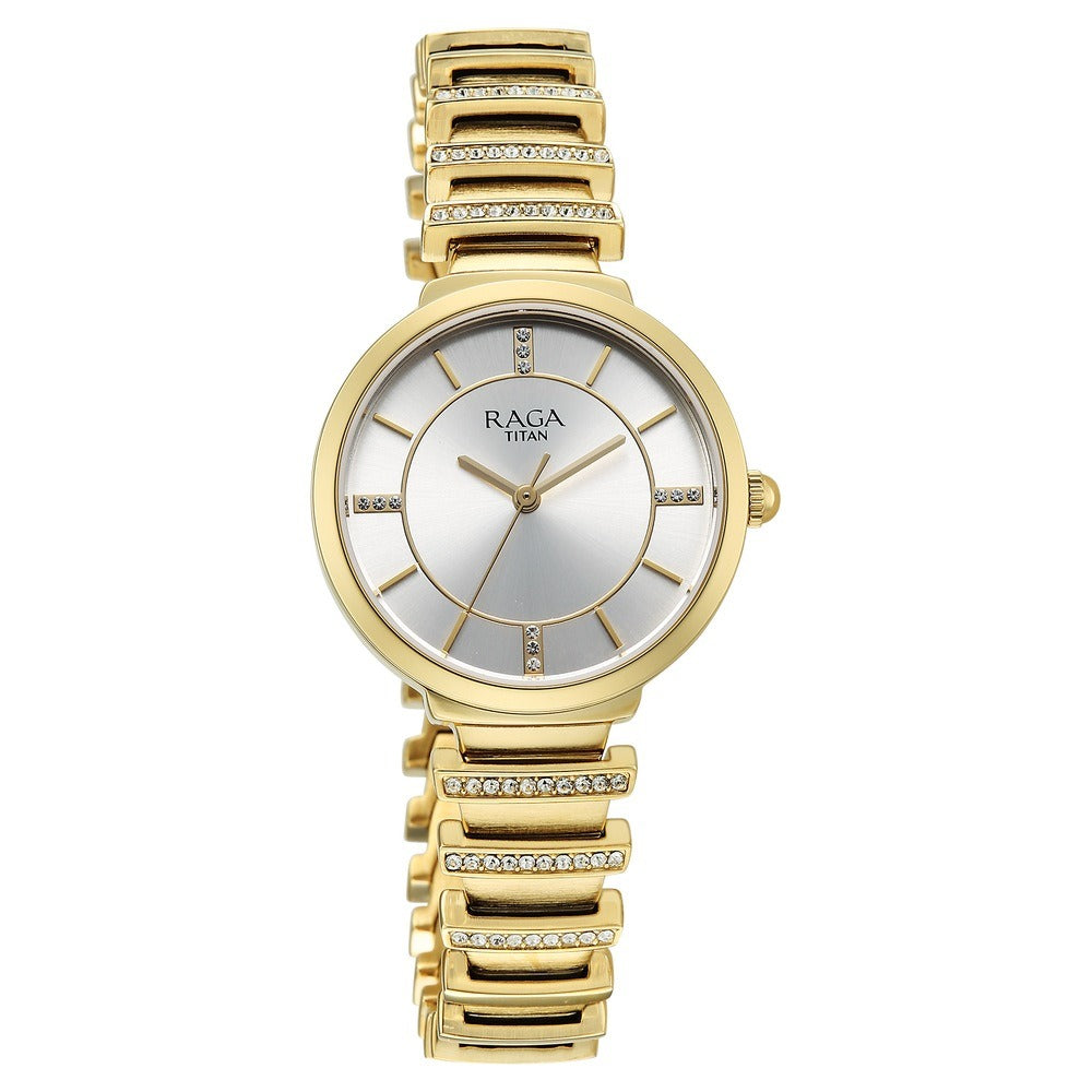 Titan Raga Spotlight Silver Dial Gold Bracelet Round Women&