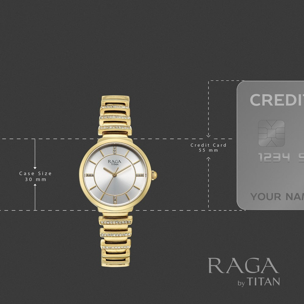Titan Raga Spotlight Silver Dial Gold Bracelet Round Women&