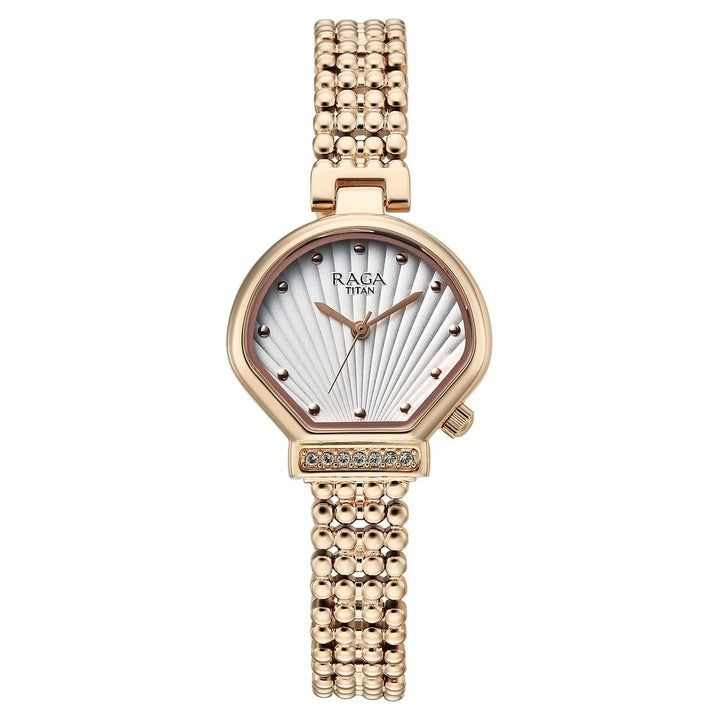 Titan Raga Spotlight White Dial Rose Gold Bracelet Women&