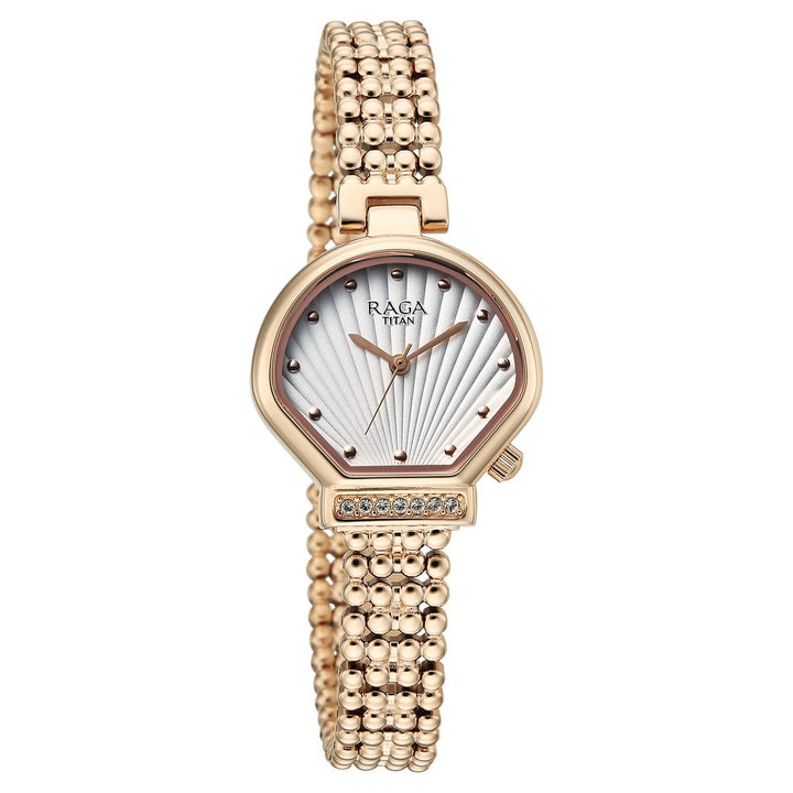 Titan Raga Spotlight White Dial Rose Gold Bracelet Women&