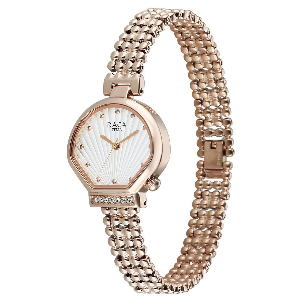 Titan Raga Spotlight White Dial Rose Gold Bracelet Women&