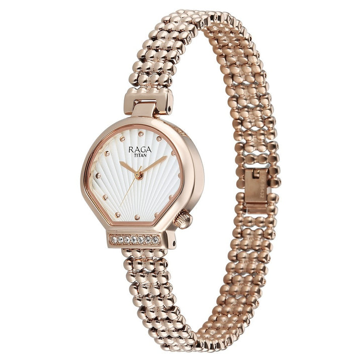Titan Raga Spotlight White Dial Rose Gold Bracelet Women&