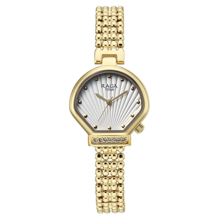 Titan Raga Spotlight White Dial Gold Bracelet Women&