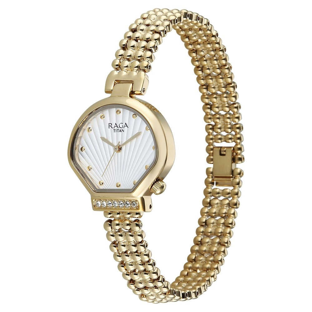 Titan Raga Spotlight White Dial Gold Bracelet Women&
