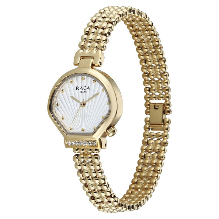 Titan Raga Spotlight White Dial Gold Bracelet Women&