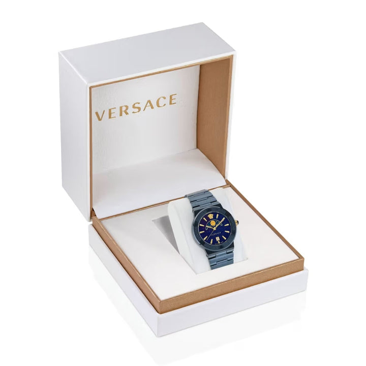 Versace Greca Logo Moonphase VE7G00423 Blue Dial Stainless Steel Unisex Watch