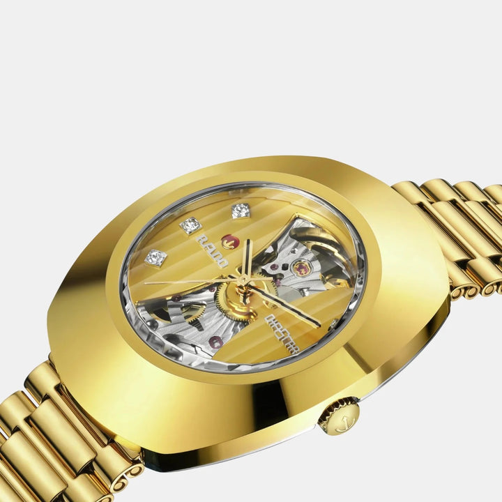 Rado DiaStar Original Open Heart 35mm Yellow Dial Gold-Tone Bracelet Automatic