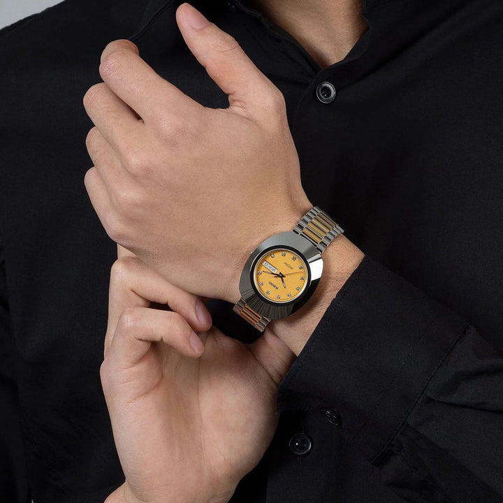 Rado The Original 35mm Gold Dial Two-Tone Bracelet Quartz Day Date Diamond Markers