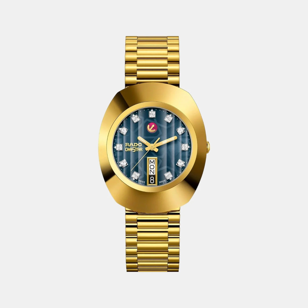Rado The Original Automatic 35mm Blue Dial 11 Diamonds Gold PVD Bracelet