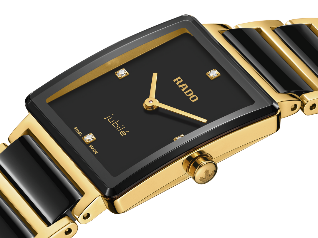Rado Integral 23mm Black Dial Yellow Gold Ladies Quartz Watch