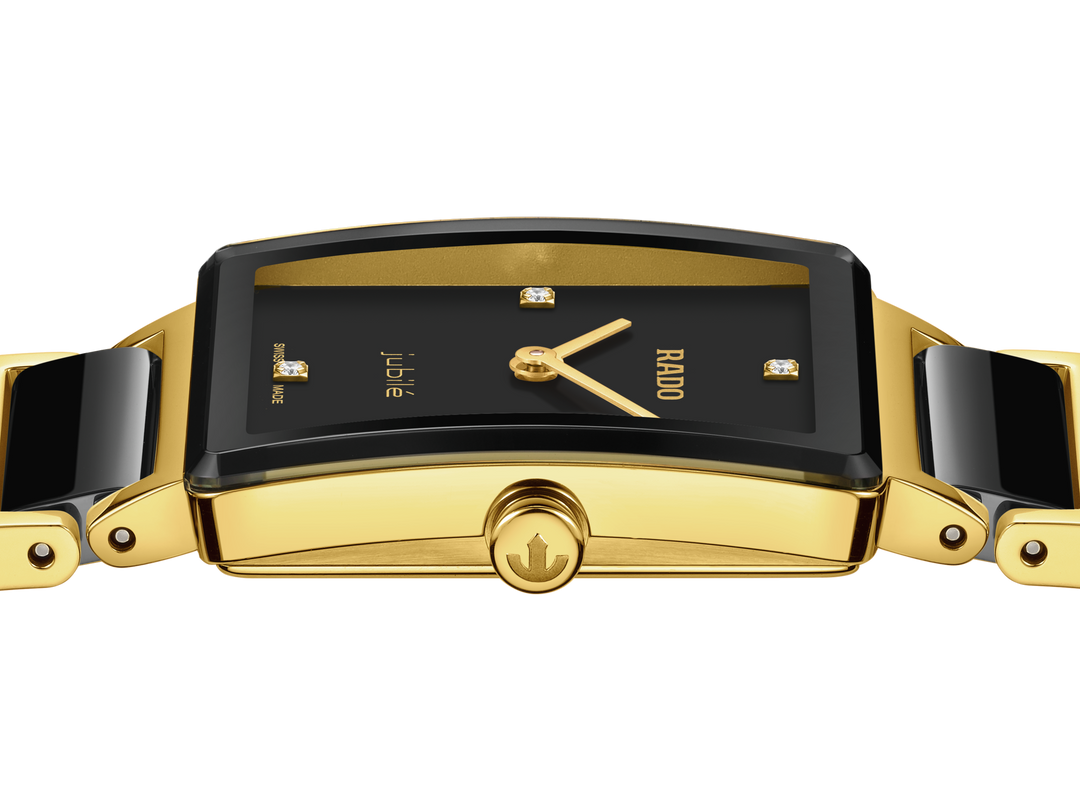Rado Integral 23mm Black Dial Yellow Gold Ladies Quartz Watch