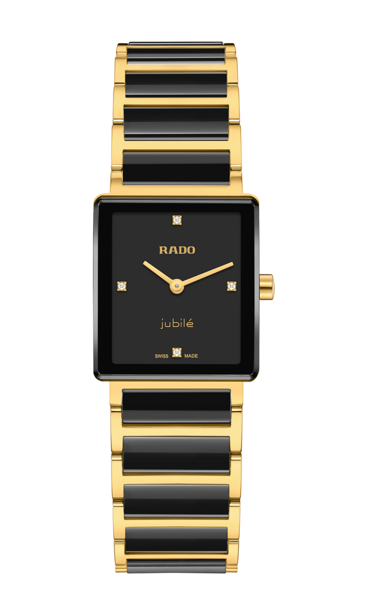 Rado Integral 23mm Black Dial Yellow Gold Ladies Quartz Watch
