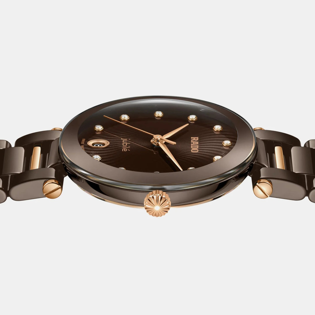 Rado LaCoupole 31mm Brown Ceramic Diamond Dial Ladies Quartz Watch