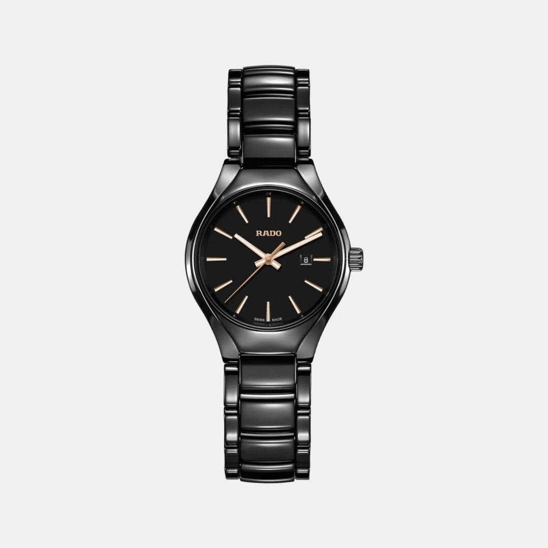 Rado True Round 30mm Black Ceramic Quartz Ladies Watch