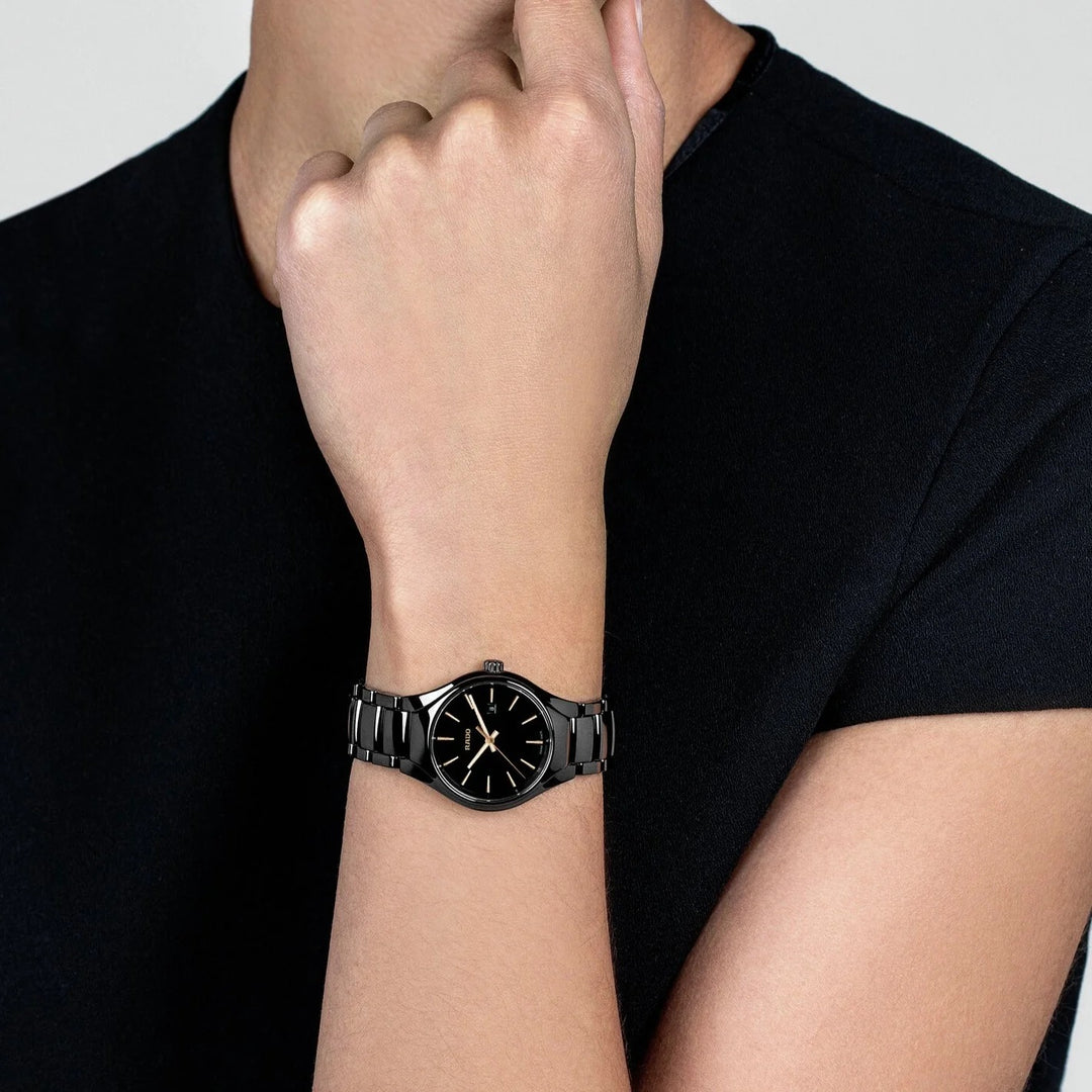 Rado True Round 30mm Black Ceramic Quartz Ladies Watch