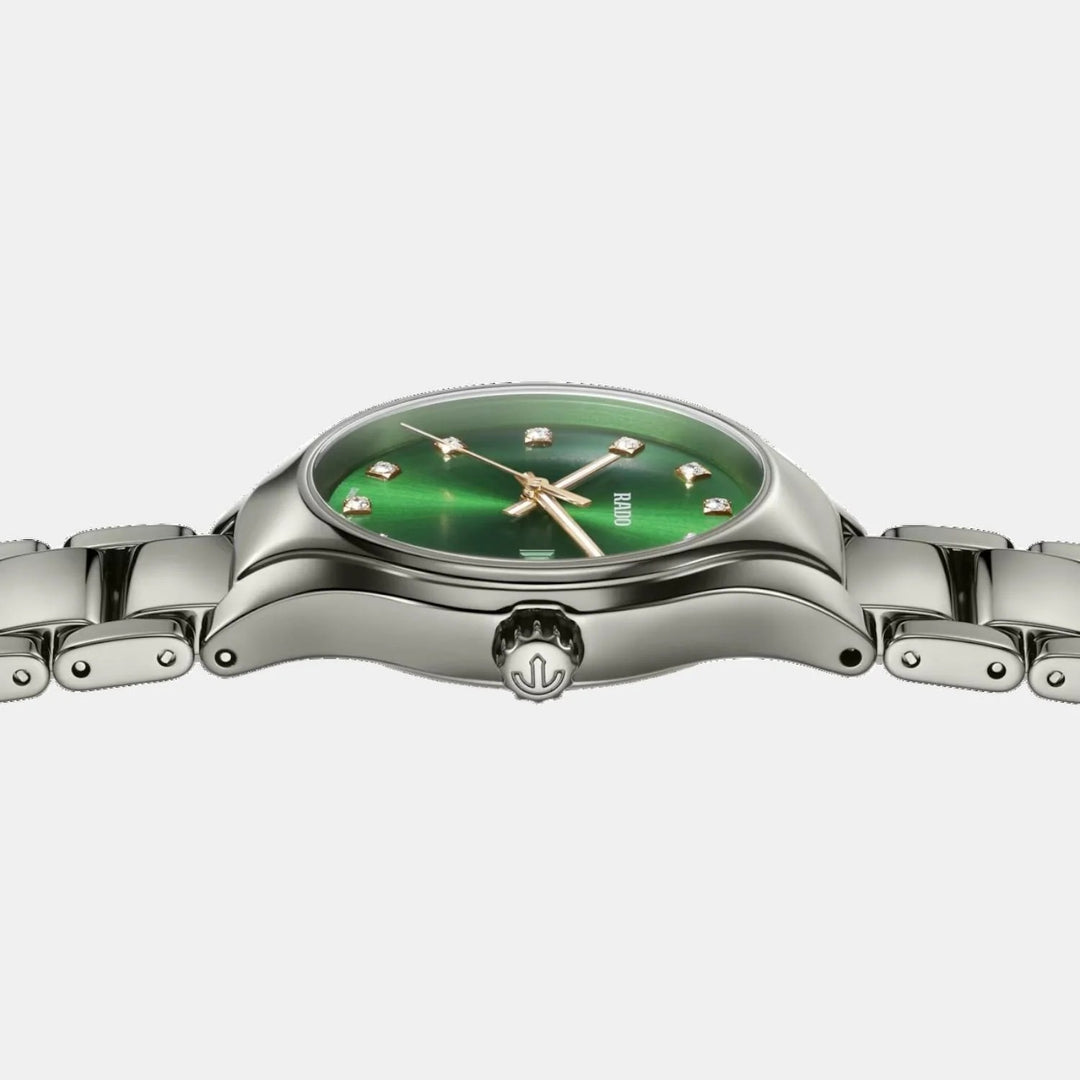 Rado True Round 30mm Plasma Ceramic Green Diamond Dial Ladies Quartz Watch