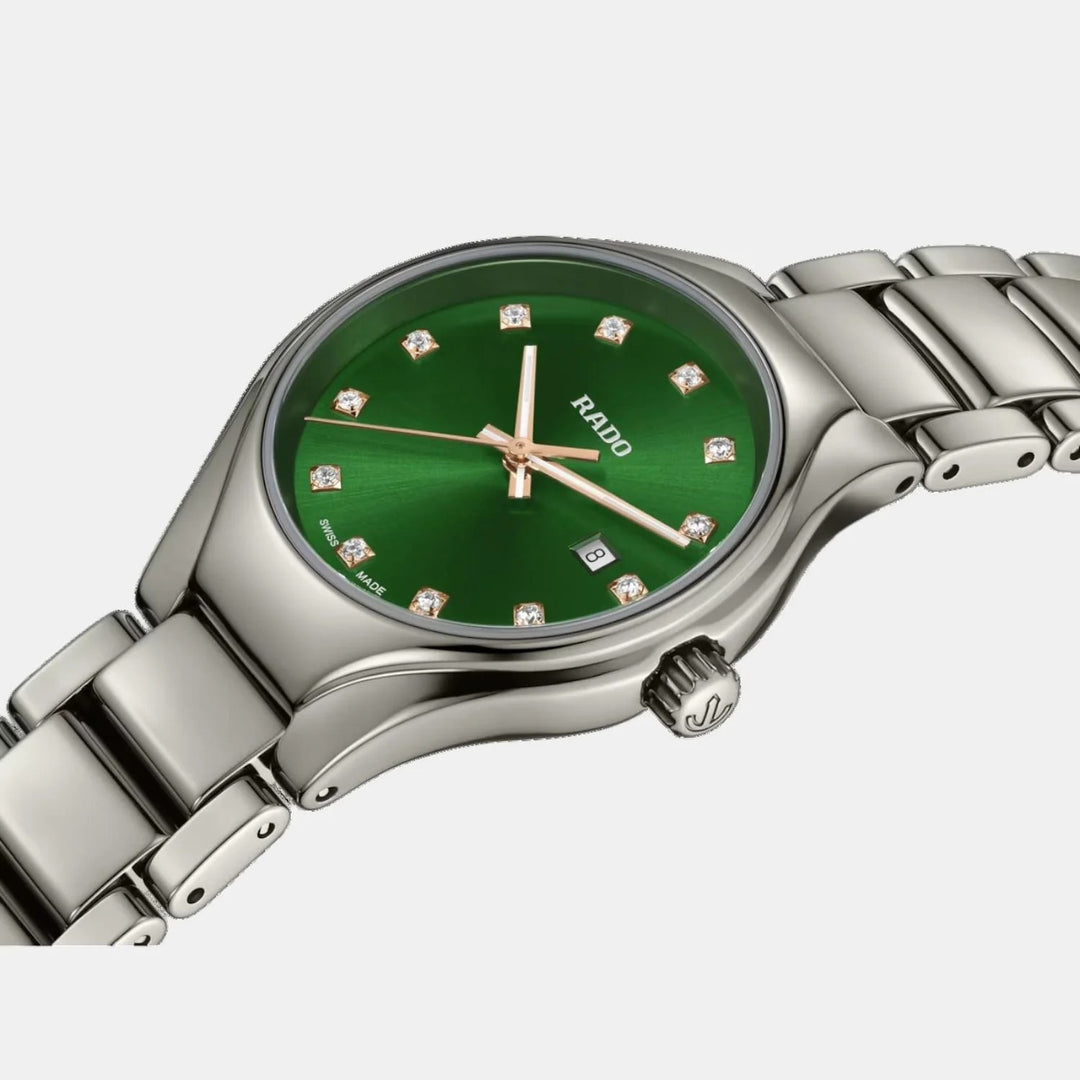 Rado True Round 30mm Plasma Ceramic Green Diamond Dial Ladies Quartz Watch