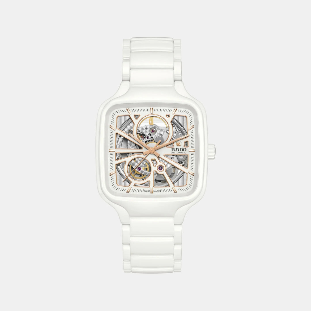 Rado True Square 38mm White Ceramic Open Heart Automatic Watch