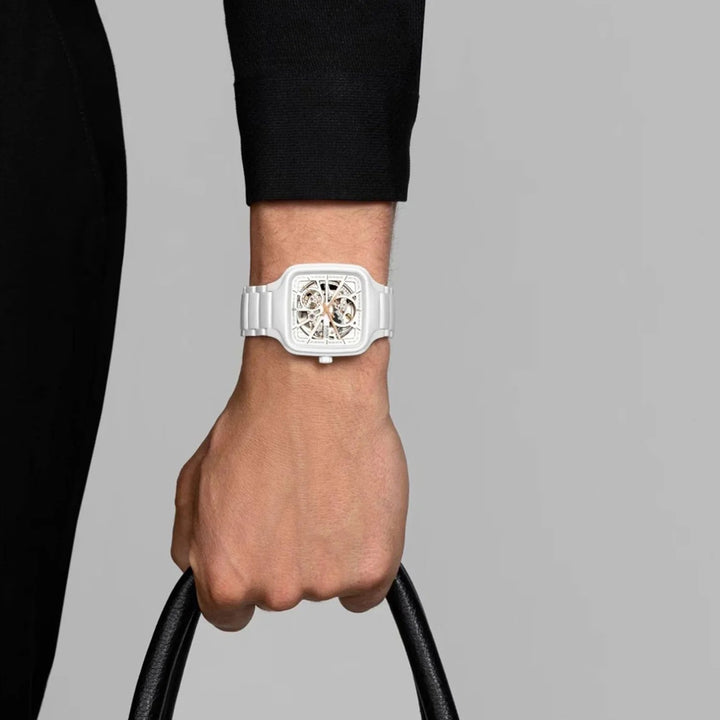 Rado True Square 38mm White Ceramic Open Heart Automatic Watch