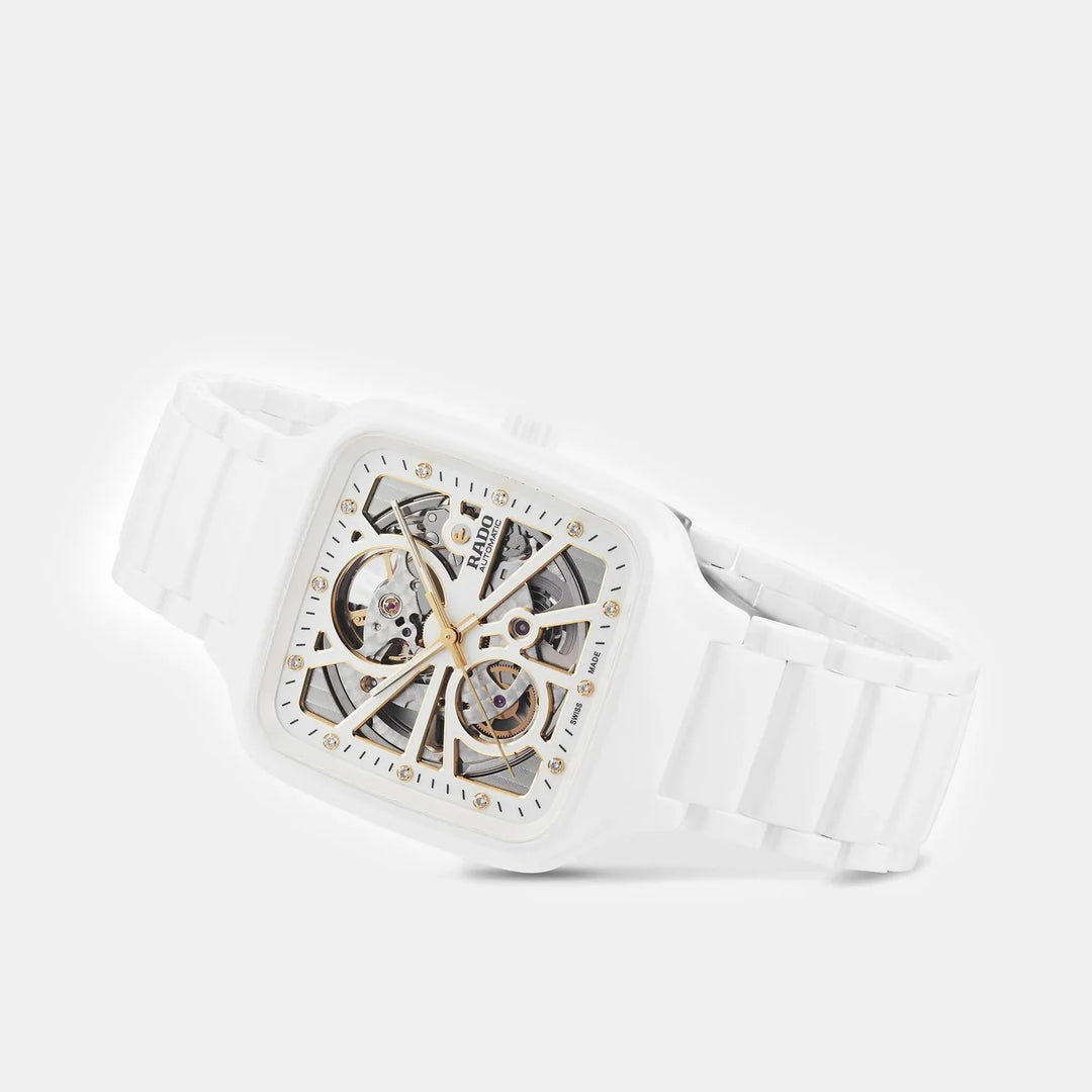 Rado True Square 38mm White Ceramic Open Heart Automatic Watch