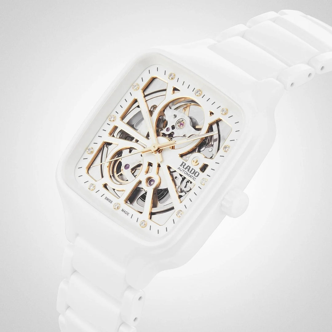 Rado True Square 38mm White Ceramic Open Heart Automatic Watch