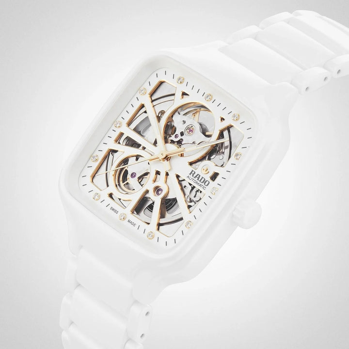 Rado True Square 38mm White Ceramic Open Heart Automatic Watch