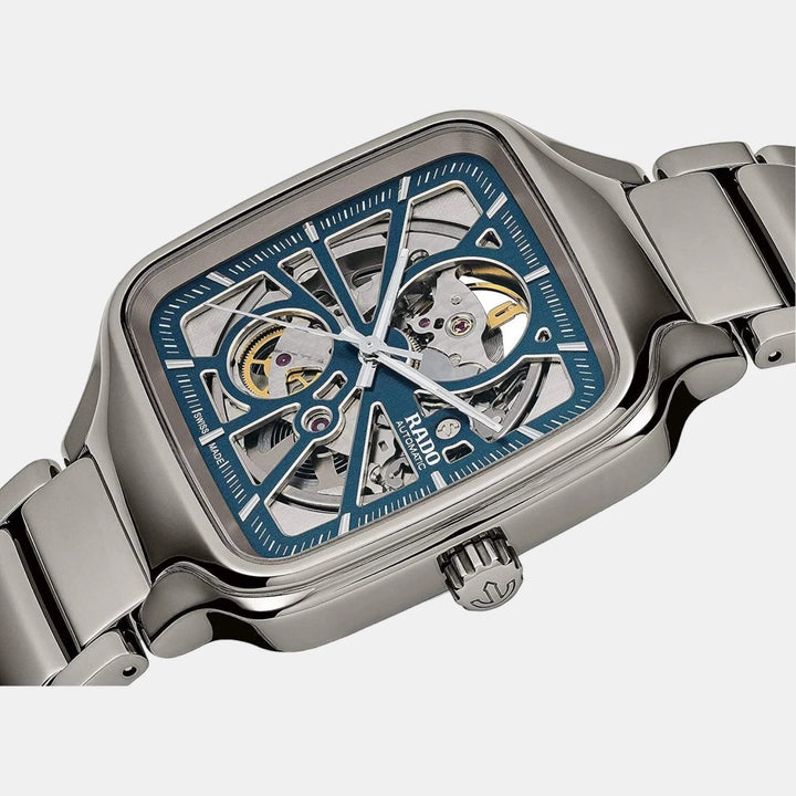 Rado True Square 38mm Plasma Ceramic Blue Dial Open Heart Automatic Watch