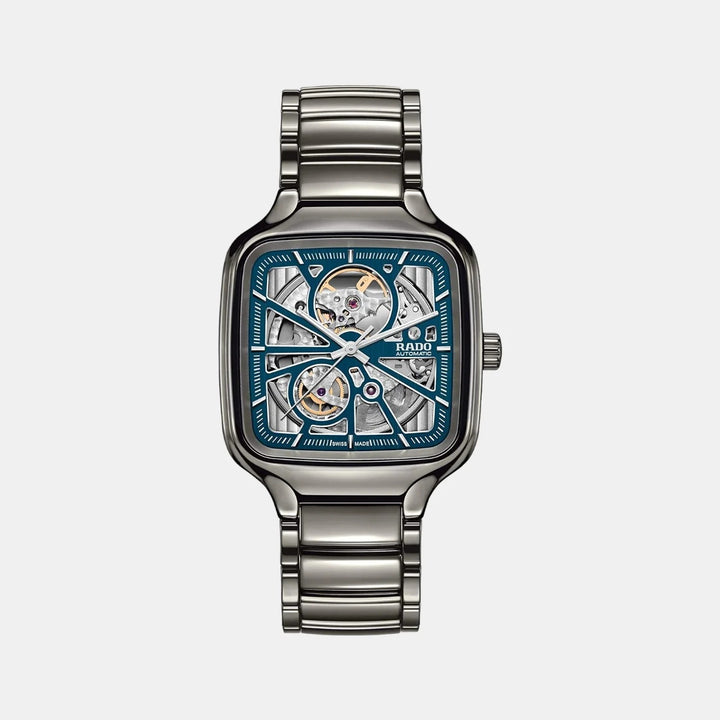 Rado True Square 38mm Plasma Ceramic Blue Dial Open Heart Automatic Watch