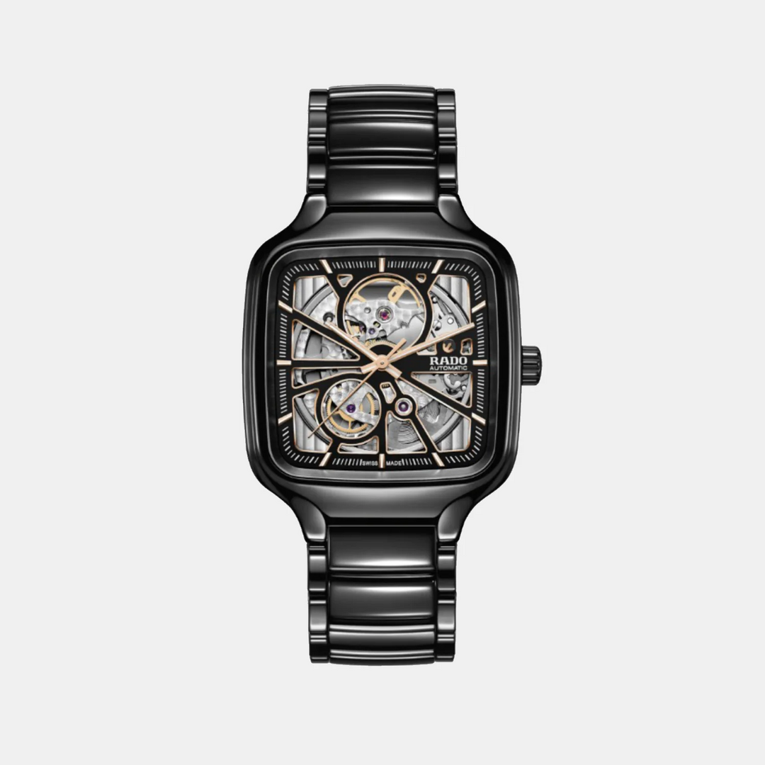Rado True Square 38mm Black Ceramic Open Heart Automatic Watch