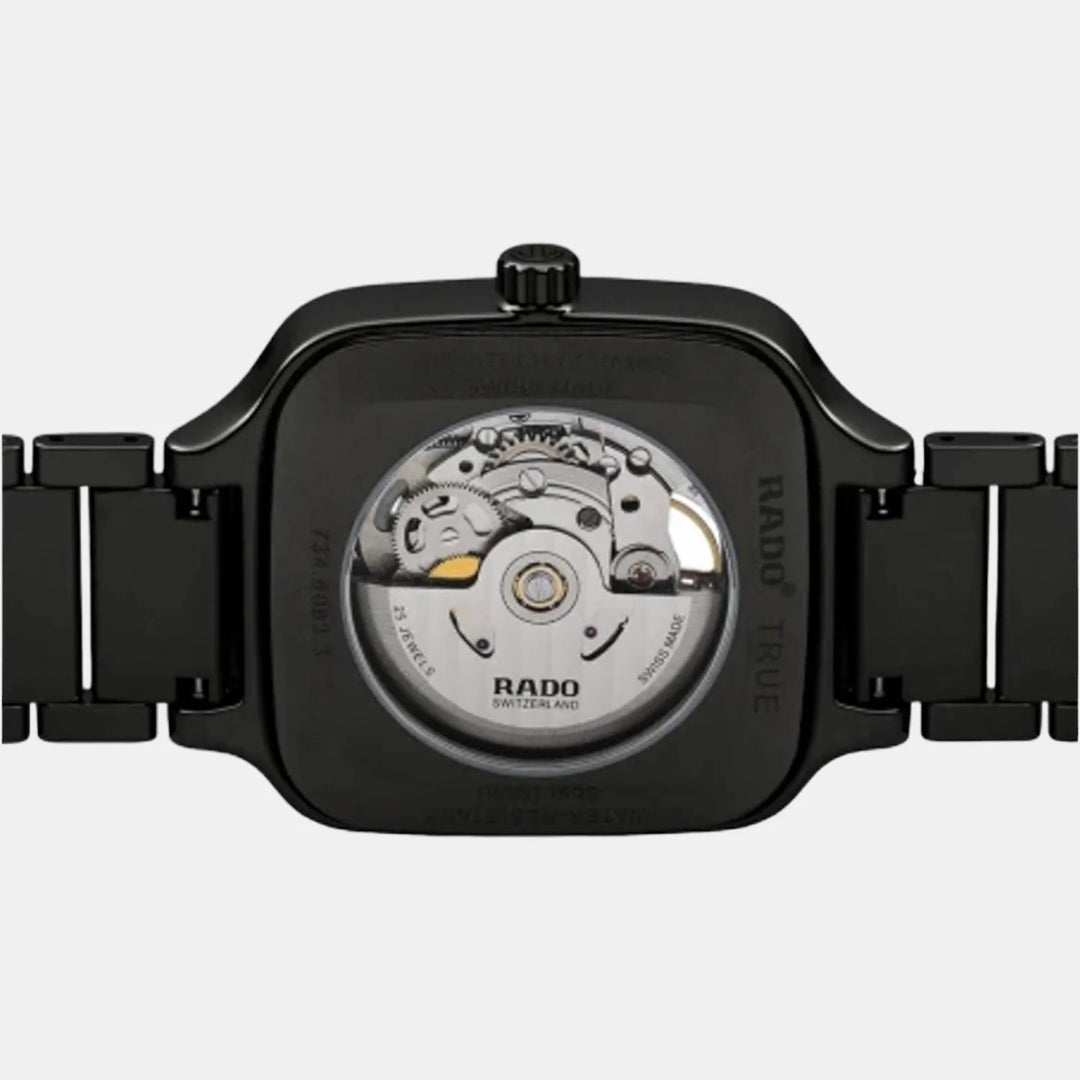 Rado True Square 38mm Black Ceramic Open Heart Automatic Watch