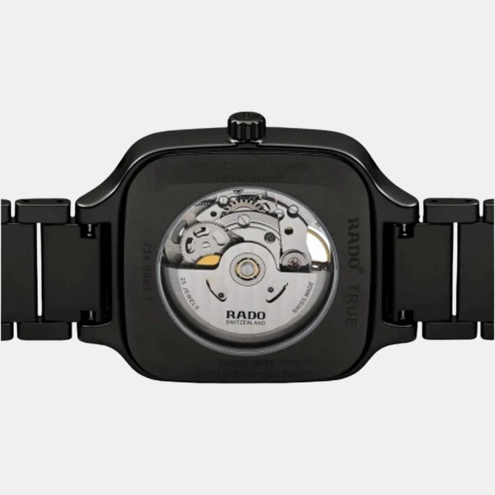 Rado True Square 38mm Black Ceramic Open Heart Automatic Watch