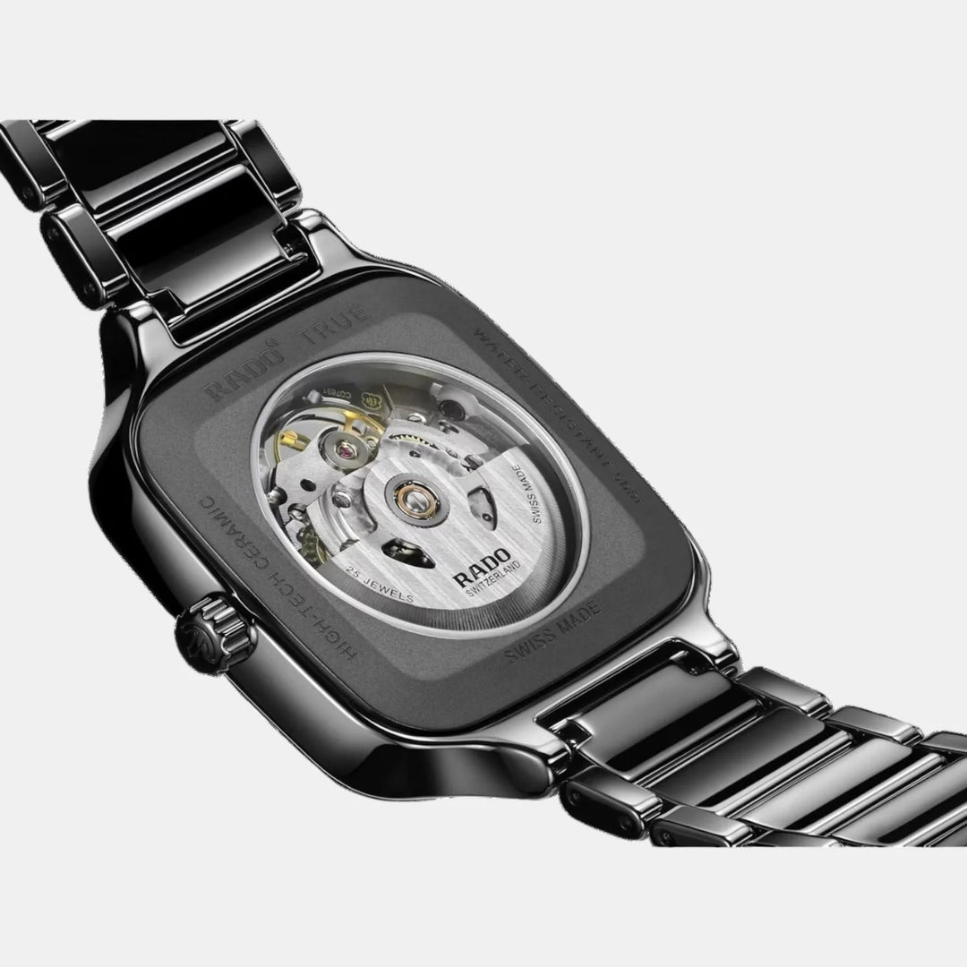 Rado True Square 38mm Plasma Ceramic Grey Open Heart Diamond Automatic Watch