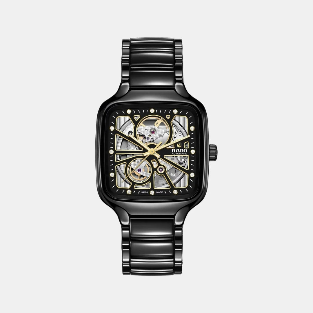 Rado True Square 38mm Plasma Ceramic Grey Open Heart Diamond Automatic Watch