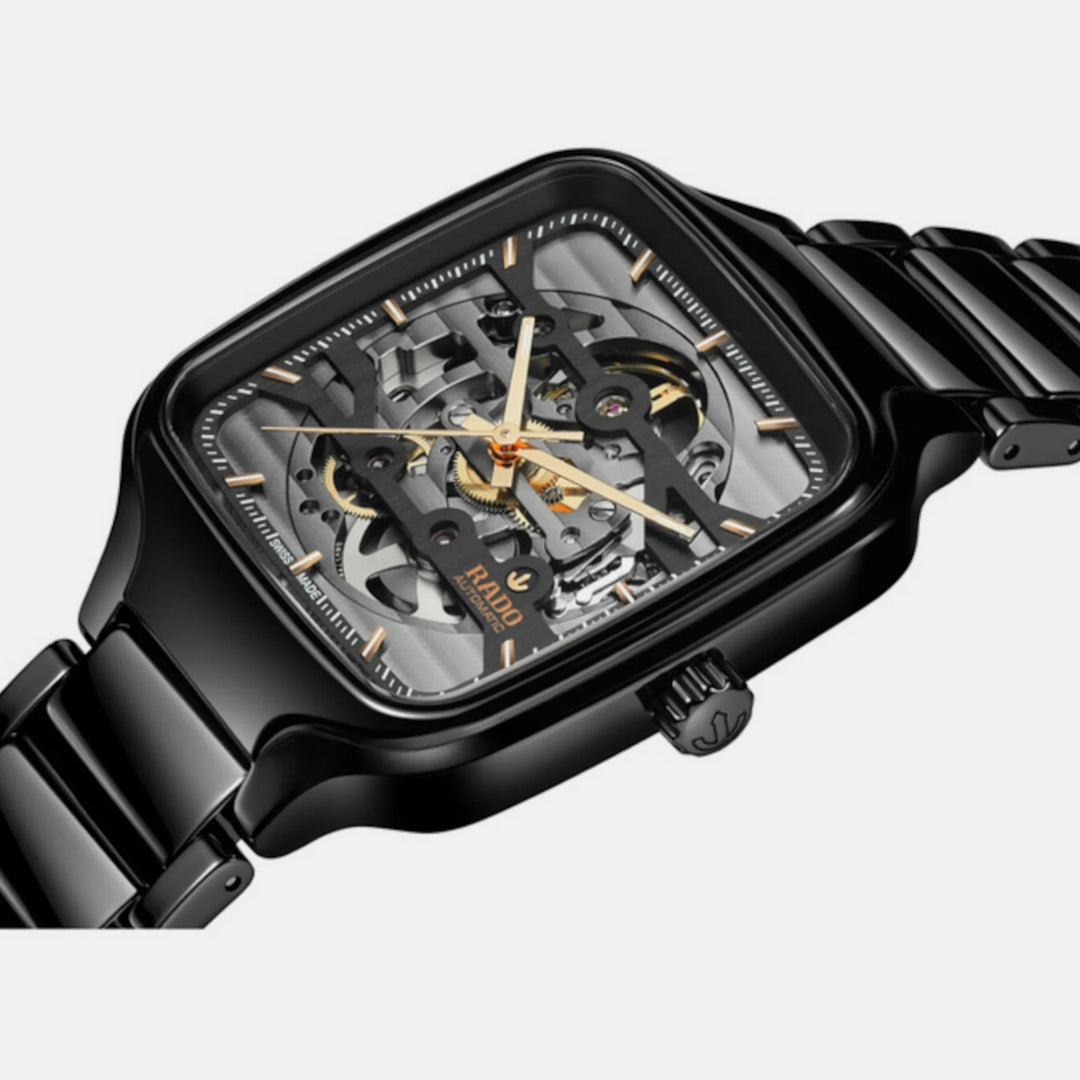 Rado True Square 38mm Black Ceramic Skeleton Automatic Watch
