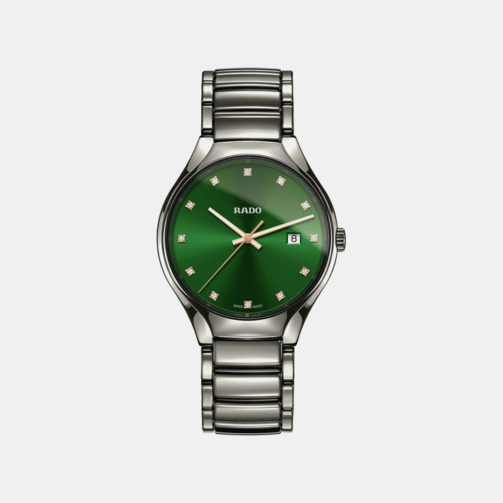 Rado True Round 40mm Plasma Ceramic Green Diamond Dial Quartz Watch