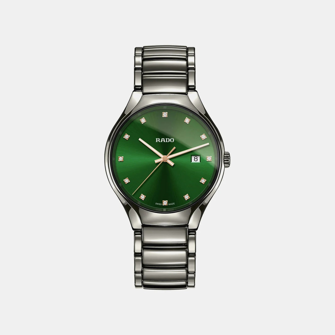 Rado True Round 40mm Plasma Ceramic Green Diamond Dial Quartz Watch